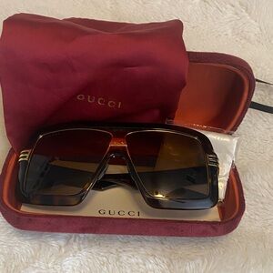 Gucci Black and Brown Sunglasses with Red Case